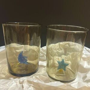 Crescent Blue Moon Star Glass Tumbler Smokey Grey Clear Glass cup set